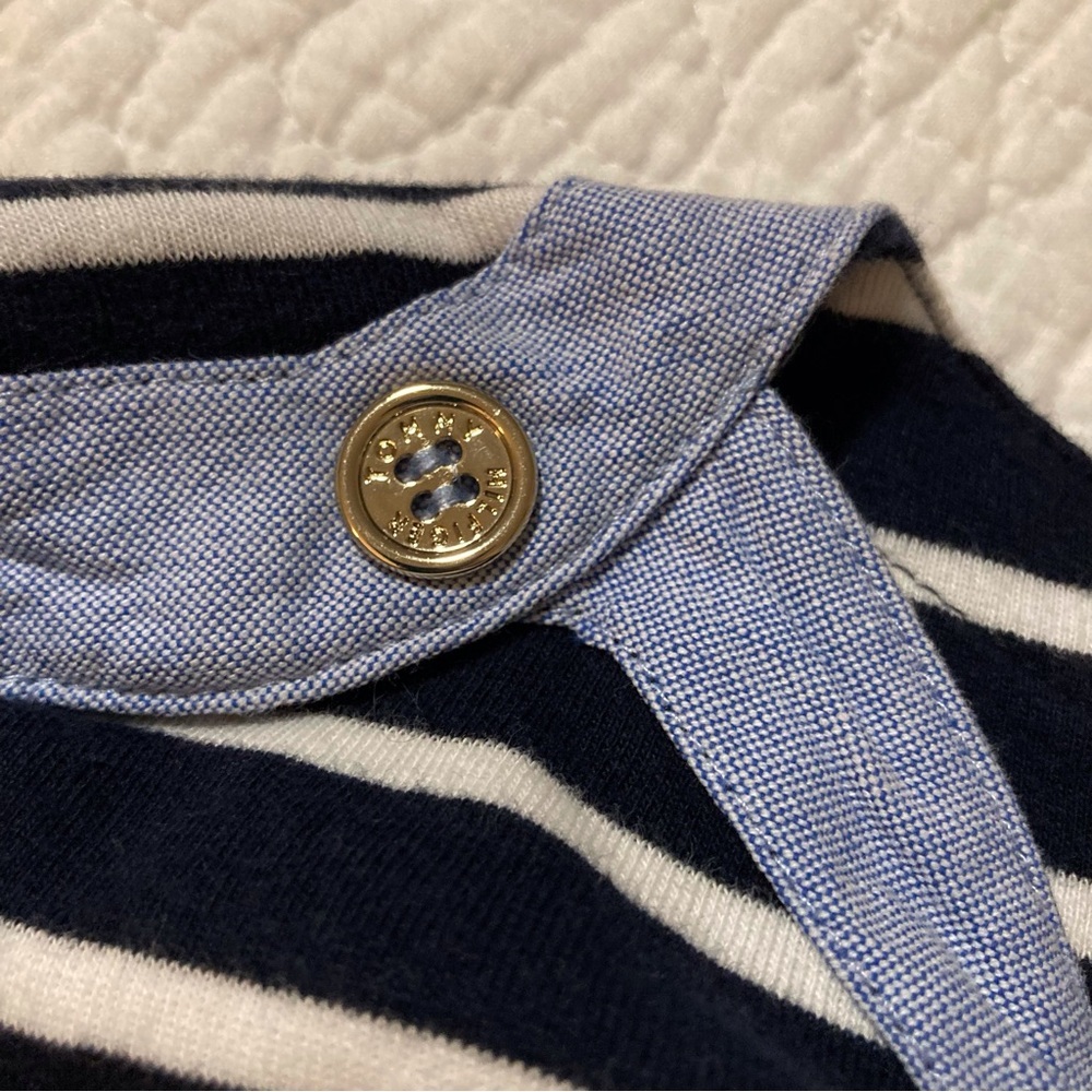 Tommy Hilfiger Navy and White Striped Knit Top with Denim Detail - Picture 7 of 9